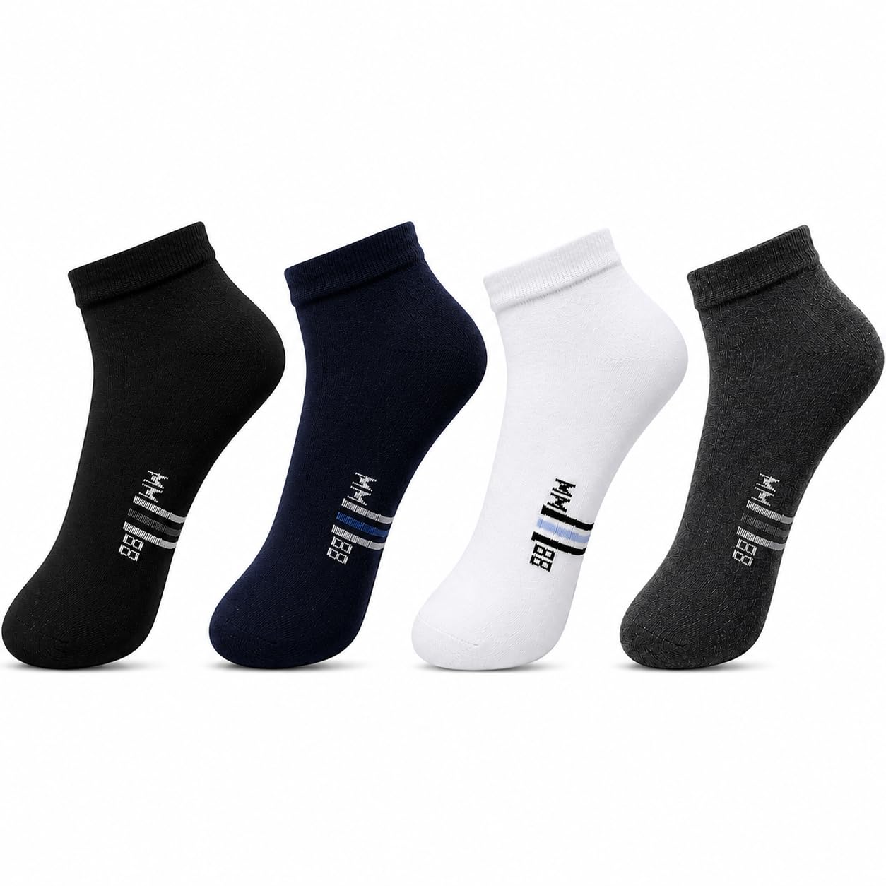 Premium Cotton Ankle Socks for Men & Women | Pack of 4 | Black, Navy Blue, White & Dark Grey-picture-56
