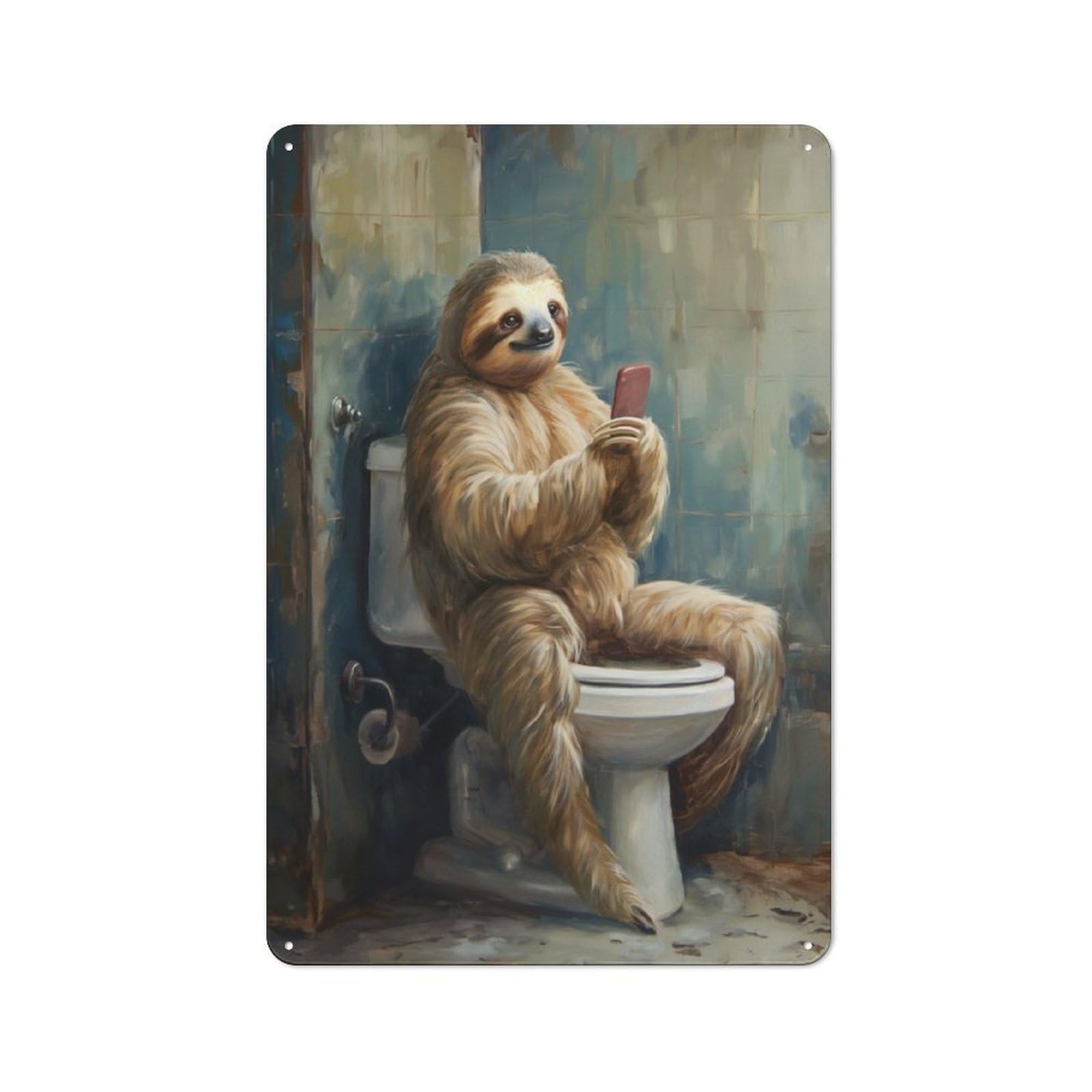 Junmoney Sloth Mobile Phone Toilet Vintage Metal Plaque 30X20cm, Bistro Wall Plaque For Coffee Bar, Kitchen, Bistro Or Tea Corner