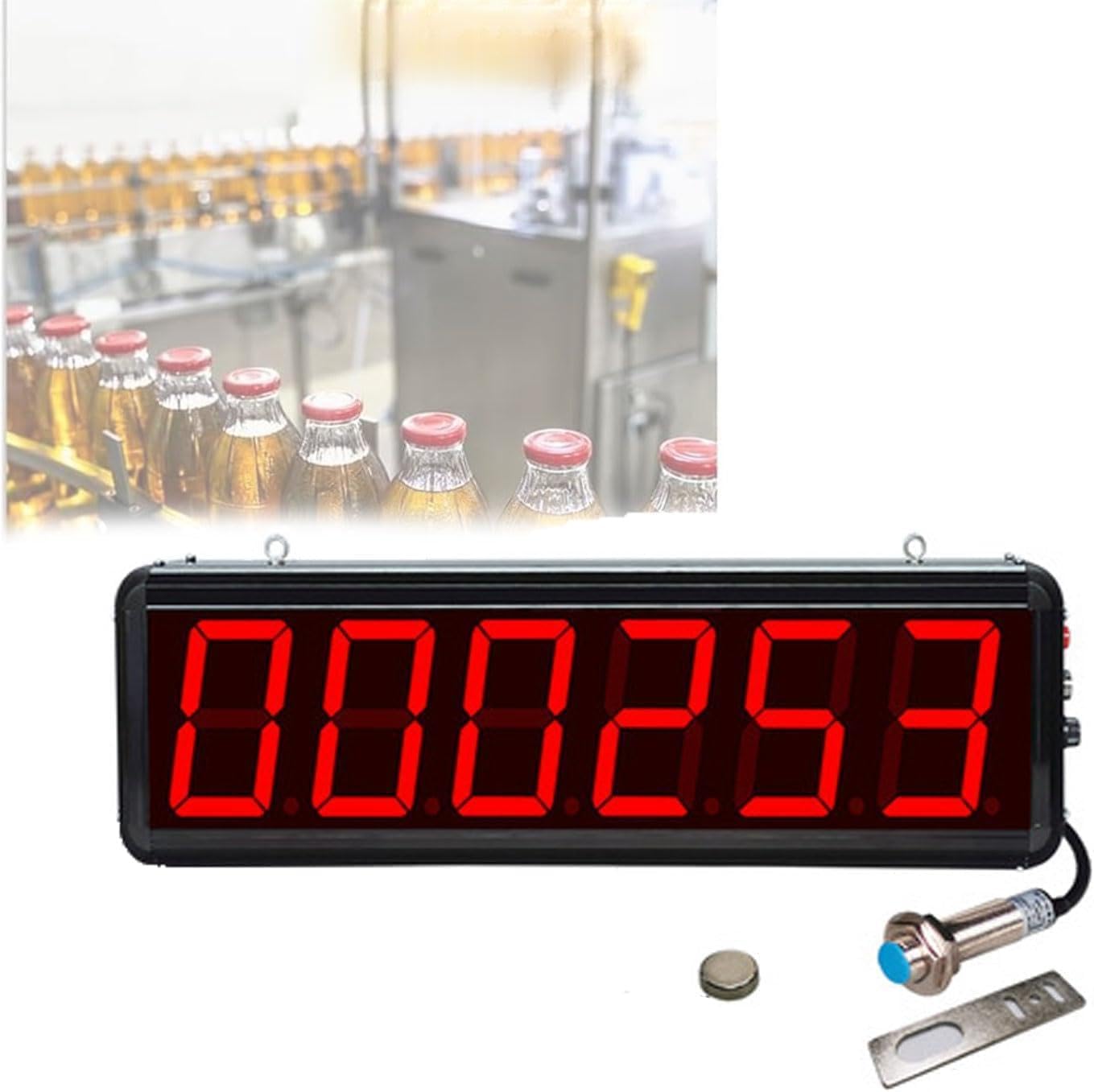 6-Digit Screen Counter, 3in Led Digital Counter, Magnet Sensing Distance 20MM, Count Up to 999999, Power-Off Memory, for Conveyor Belt