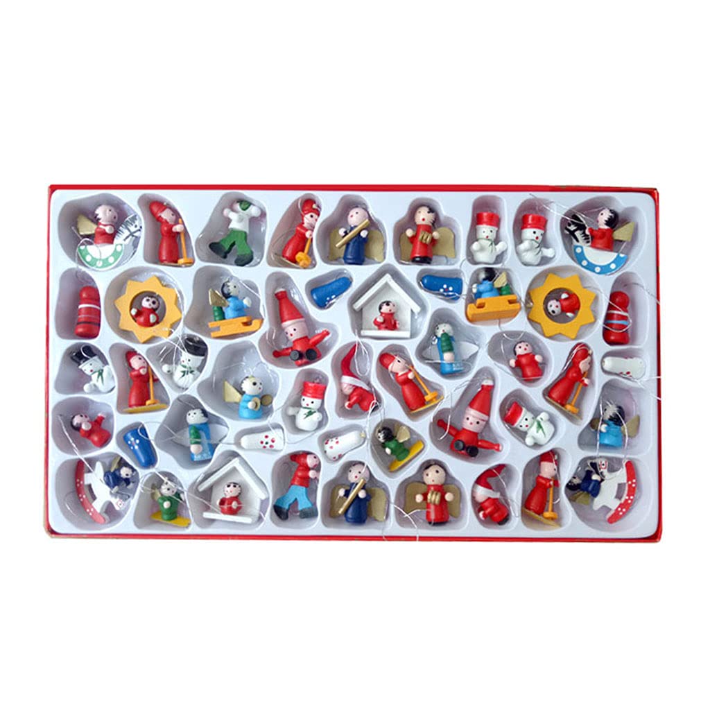 TERNCOEW 48 adornos de Navidad pequeños adornos de Navidad de madera para decoración de árbol de Navidad, adornos de madera, pequeñas figuras de Navidad