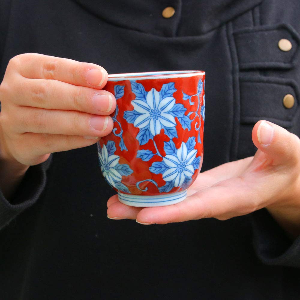 Amazon | 湯呑（湯飲み茶碗） 有田焼 波佐見焼 錦鉄仙花湯呑（赤・小