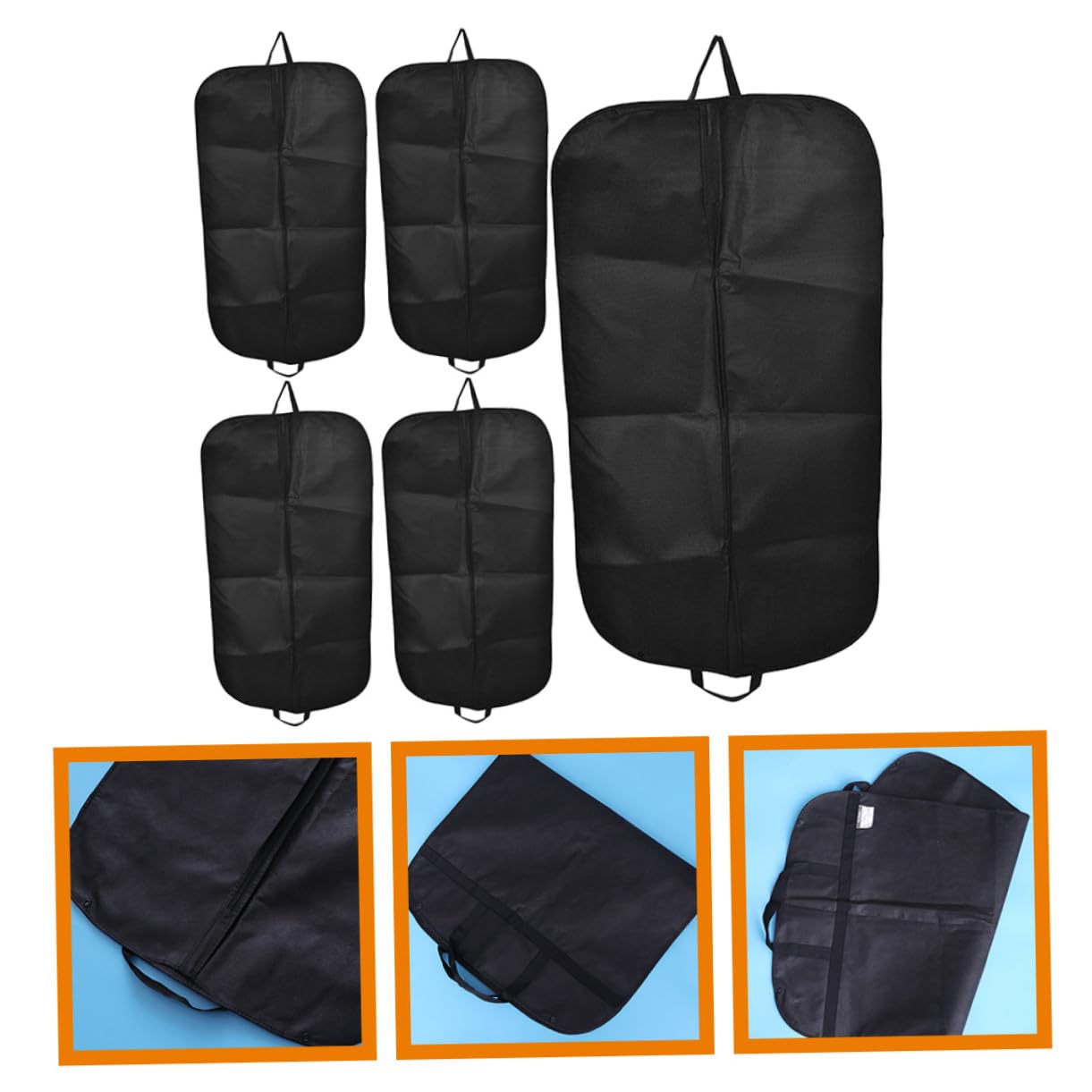 Bolsa de Ropa para Colgar Negra de 5 Piezas en Tela No Tejida