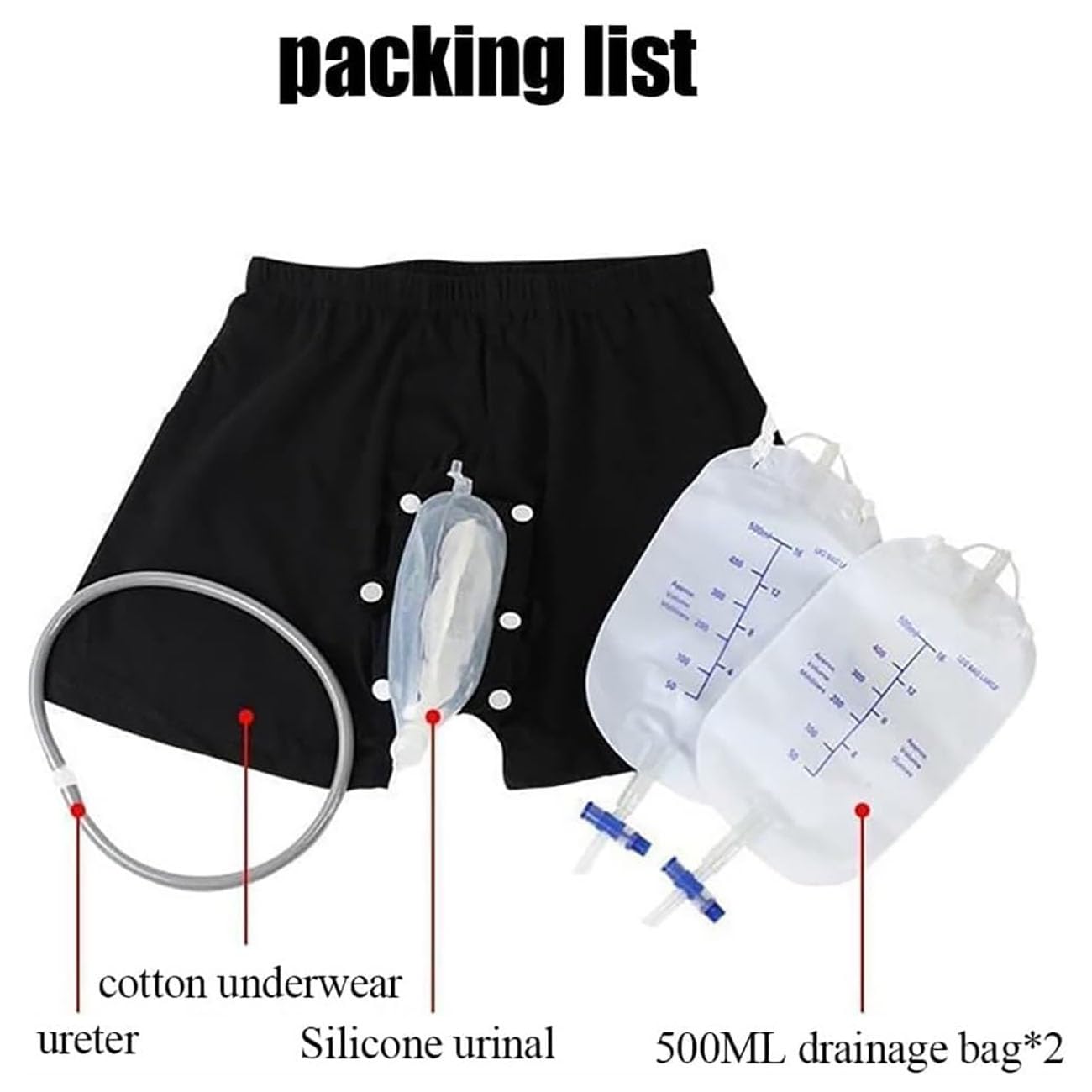 69 To 92CM, Pantaloni da Incontinenza Indossabili,Sacca per Drenaggio Dell'urina 500Ml,Raccoglitore di Urina in Silicone,Contenitore Urine 24 Ore per Uomini Anziani,Sacche per Urinaria Uomo