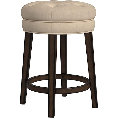 Hillsdale Krauss Backless Swivel Counter Stool, Charcoal Gray Finish with Linen Stone Fabric