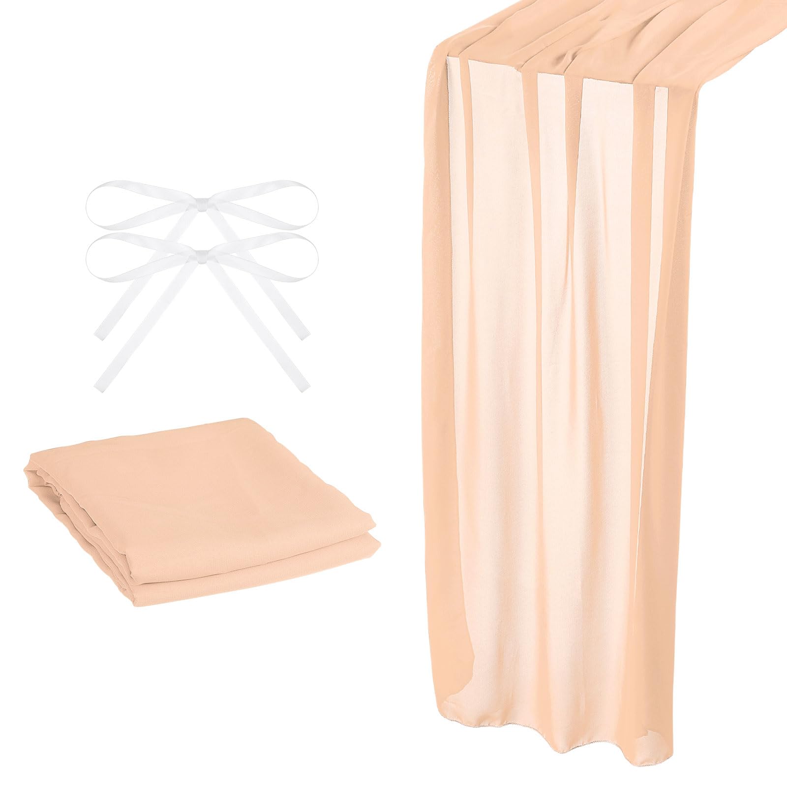 Chemin de table mousseline soie pêche anti-plis pour grand mariage