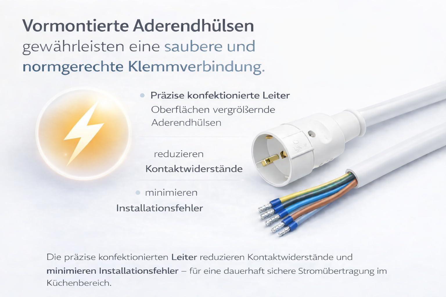 Power Splitter 2m Herdverteiler Stromverteiler Küchen Anschluss Box Backofen Kochfeld Ceran Induktion White