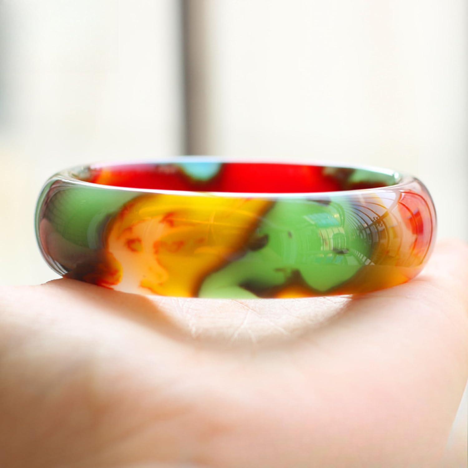 Brazalete de Jade Arcoiris Natural, Pulsera de Sangre de Pollo de Color Rojo Brazalete de Brazalete de Jade Rojo, diámetro Interno de Regalo 54-56 mm