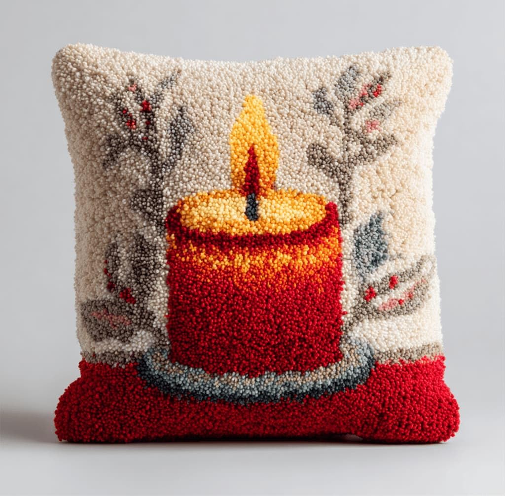 Kitquiver Beginner Latch Hook Cushion Kit,Christmas Candles Decor Pillow Cover 43X43Cm