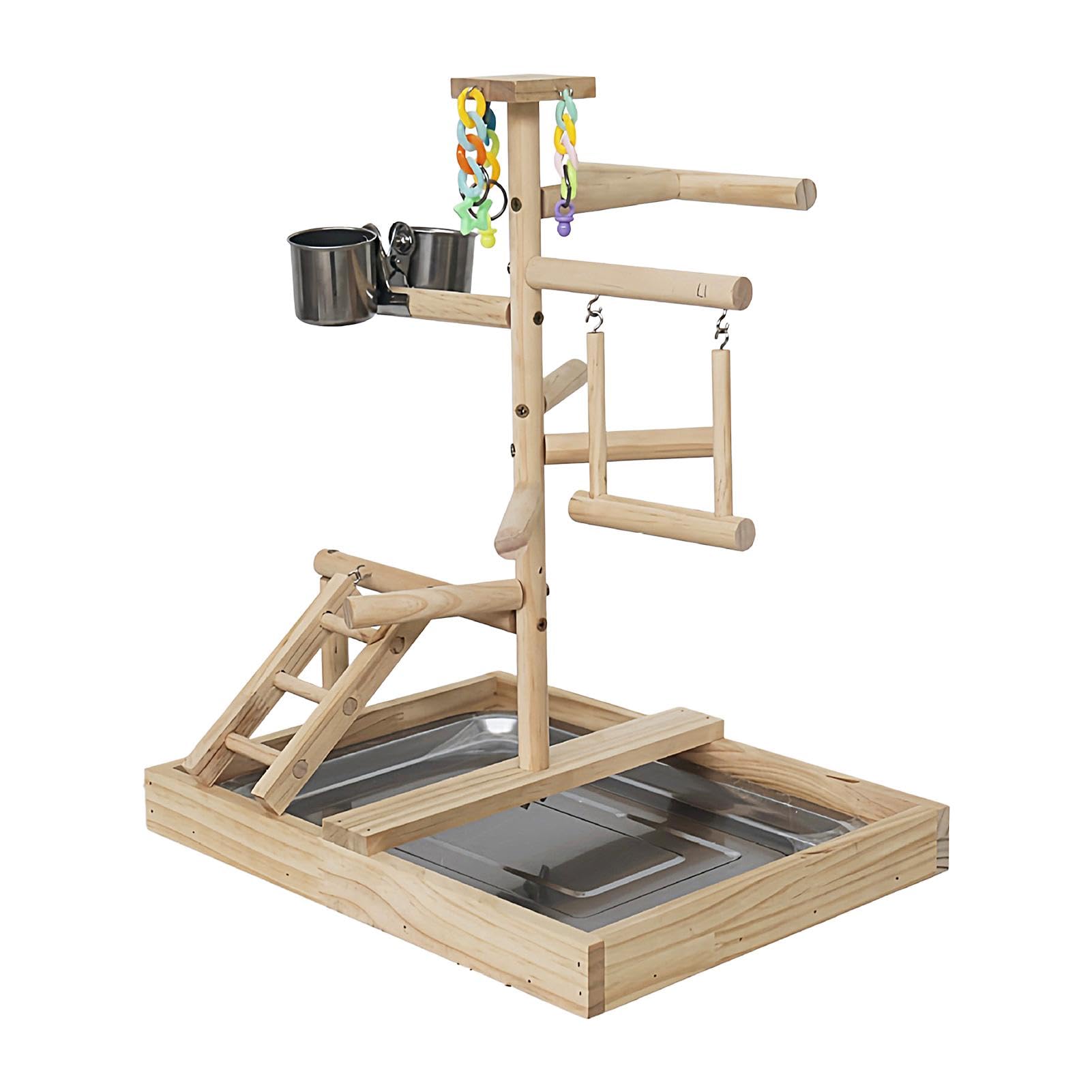 Aire de jeux pour perruches à l'intérieur de la cage, perchoir à oiseaux | pour cage – Conure en bois naturel, balançoire pour inséparable, poteau central