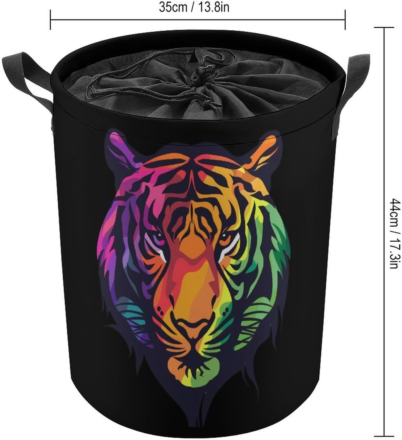 Rainbow Tiger Head Laundry Basket Dirty Clothes Hamper Storage Laundry Bag with Handles for Dorm Room 44x35cm