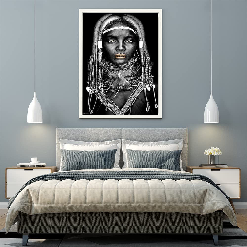 VERRE ART White Floater Framed Canvas - Wall Decor for Living Room, Bedroom, Office, Hotels, Drawing Room (45in X 60in) - Mama Africa