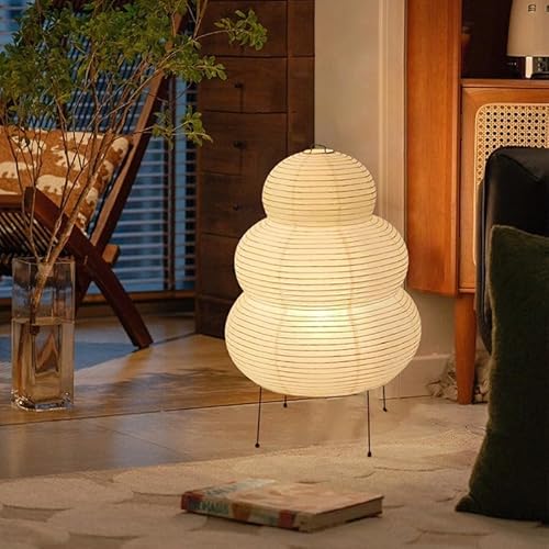 KSUCTE Noguchi Style Akari Floor Lamp – Handmade Rice Paper Lantern | Snowman Shape, Cozy Ambient Lighting for Living Room, Bedroom, or Office