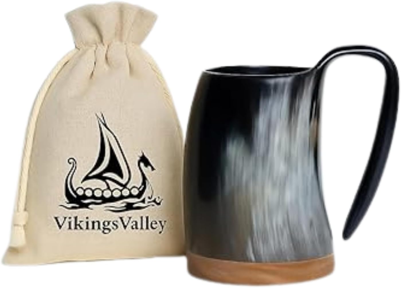 Viking Horn Mug - 100% Authentic 8oz - Ultimate Unique Handmade Ox Horn Norse Mug for Hot & Cold Drinks- Viking Gift for Men and Women- Food Grade Medieval Style Man's Beer & Mead Cup