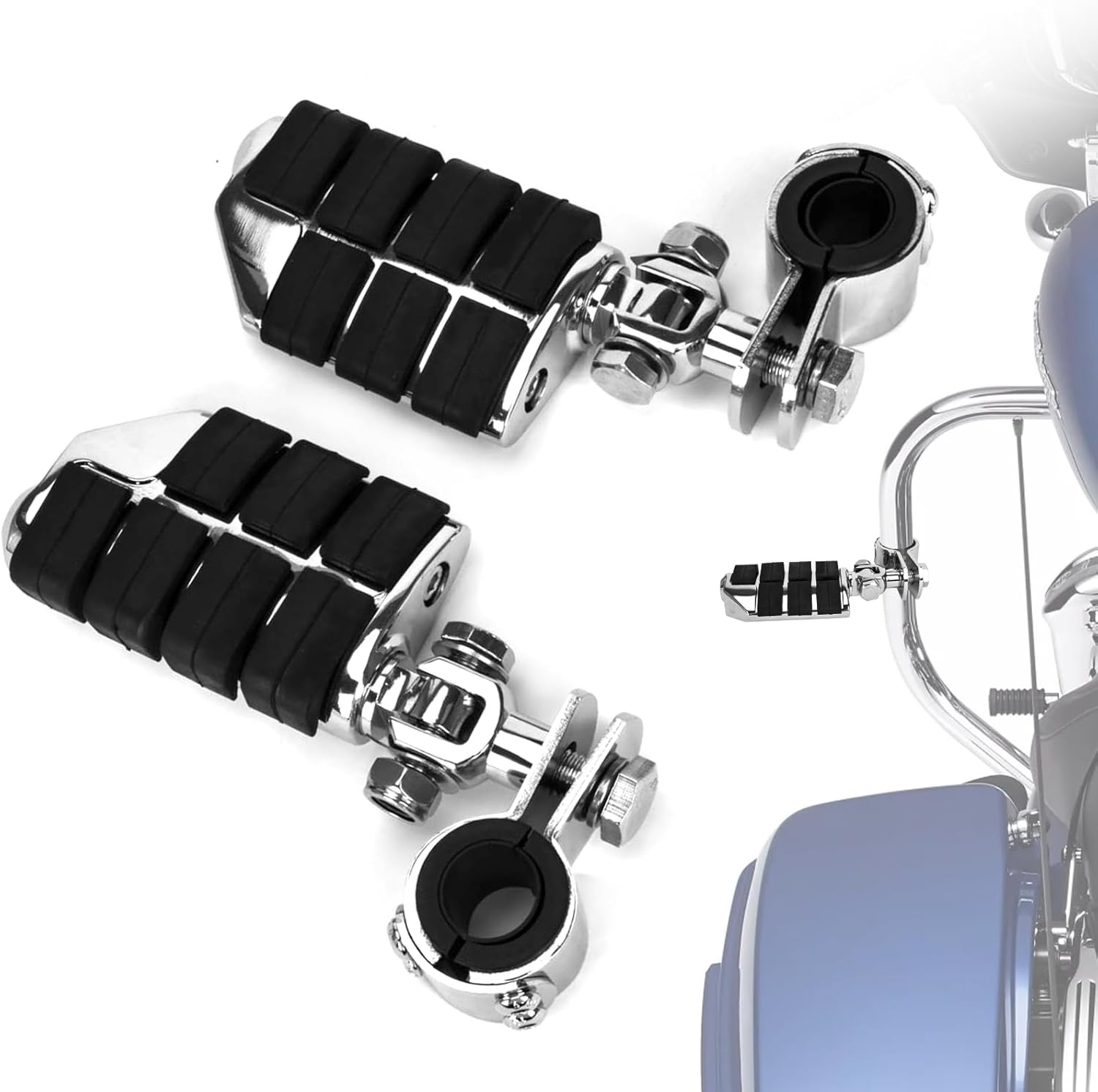 PSLER Motorcycle Universal Highway Pegs Foot Rests, Crash Bar Highway Foot Pegs for Touring Electra Street Glide Road King Sportster, 1"(25mm), 1 1/4" (32mm), 1 1/3" (34mm) Engine Guard(Chrome)