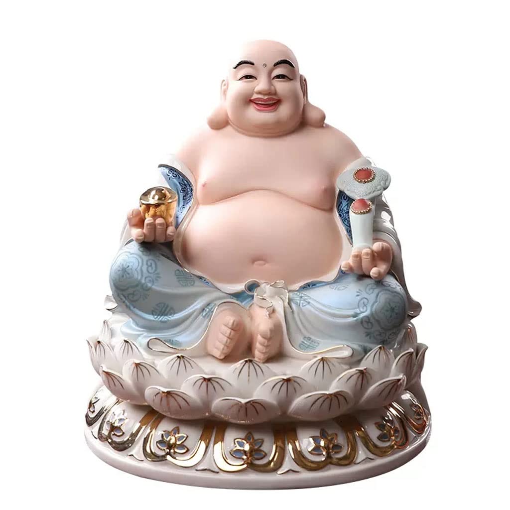 Estatua de apareamiento Zen Lucky Maitreya Adorno Riendo Bodhisattva Sala de Estar Inauguración de la casa Cerámica Gran Vientre Buda Dios de la Riqueza Estatuilla Sentado Escultura Decoración