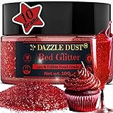 Dazzle Dust Edible Glitter Sprinkles for Cake Decorating, Drinks, Cookie, Icing, Dessert Decorations, Sparkly Luster, Food-Grade, Vegan, Gluten Free, Kosher, Bulk 10g, Red