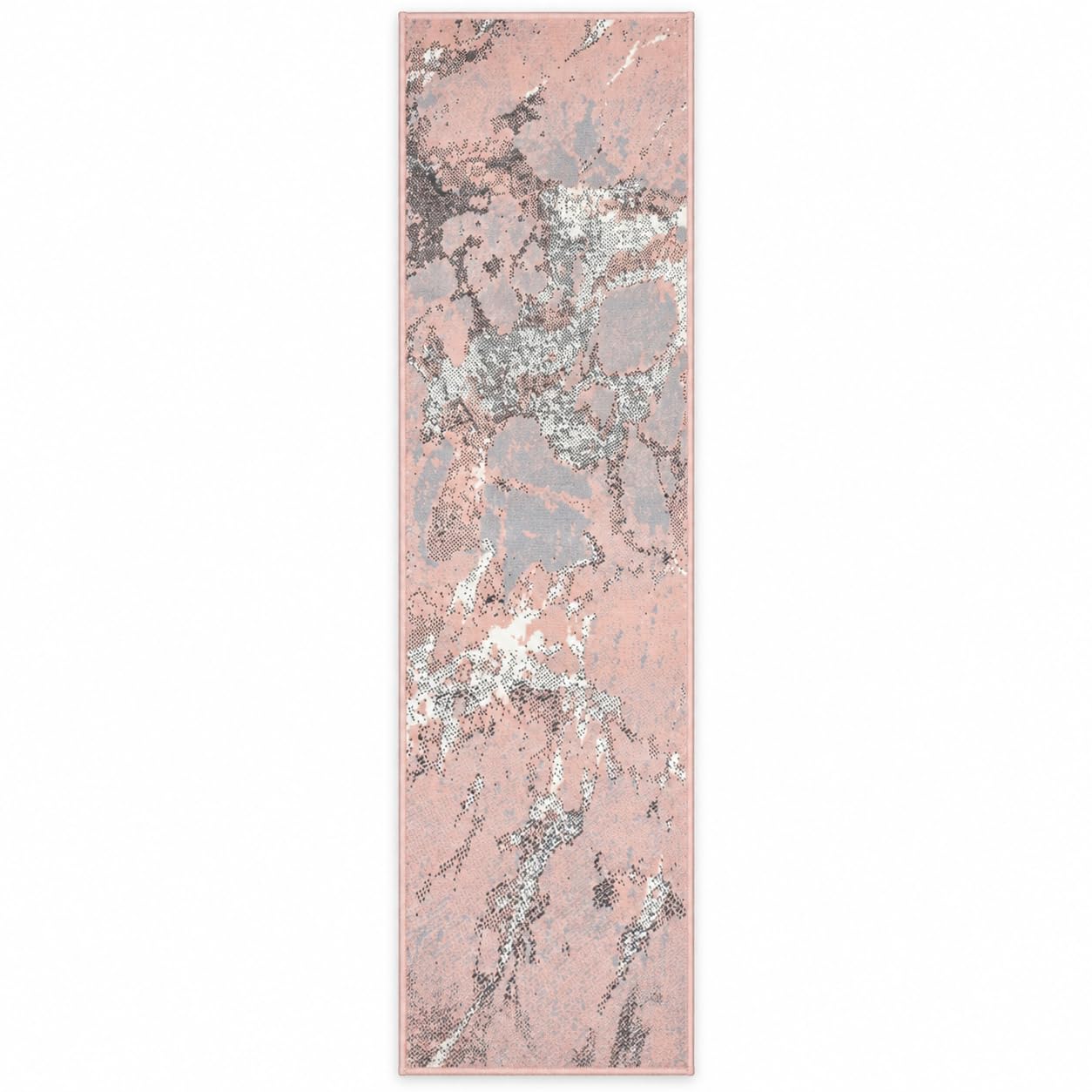 SrS Rugs® Luna Collection, Modern Long Carpet Runner Rug for Entrance Hall and Stairs. Smooth Soft 8mm Depth Pile. 70cm Wide. Any length (Pink Marble, Length: 4' (122cm)) — image 1