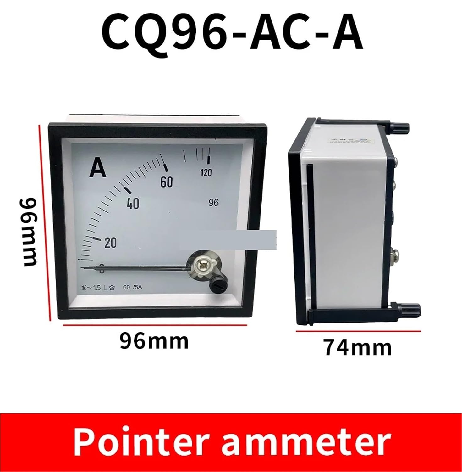 CQ-96 AC Ampere Meter 2 Times Overload Type 50/5A 100/5A 500/5A Range Analog Ammeter Gauge Panel 96x96mm 1Pcs(1000A)