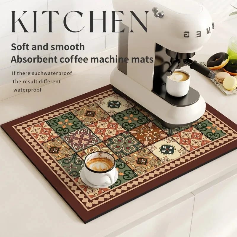 Image of Dratal Coffee Mat for Espresso Machine Station Accessories and Organizer, Hide Stain Rubber Backed Absorbent Dish Drying Pad for Kitchen Counter. (Multi)