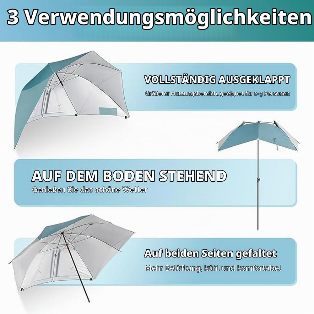 HOMECALL Strandschirm mit Fenster und Windschutz - UV-beständiges Polyester - Blau