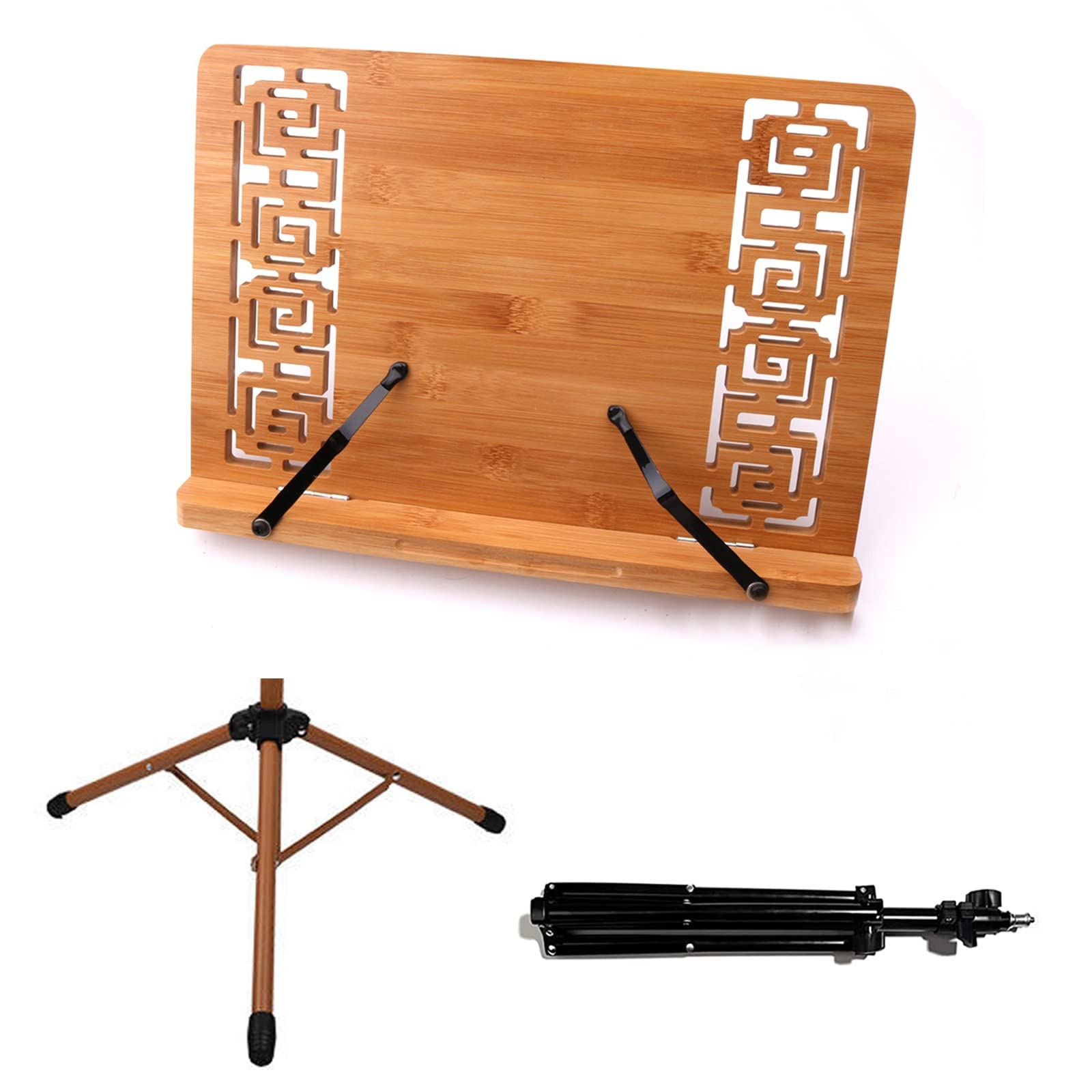 Pupitre à partitions à Double Usage et pupitre de Bureau, pupitre de Guitare, Pas Facile à Plier ou à secouer, et Beau, pupitre avec Support de téléphone et Micro (Bois 17 cm x 45 cm x 75 cm)