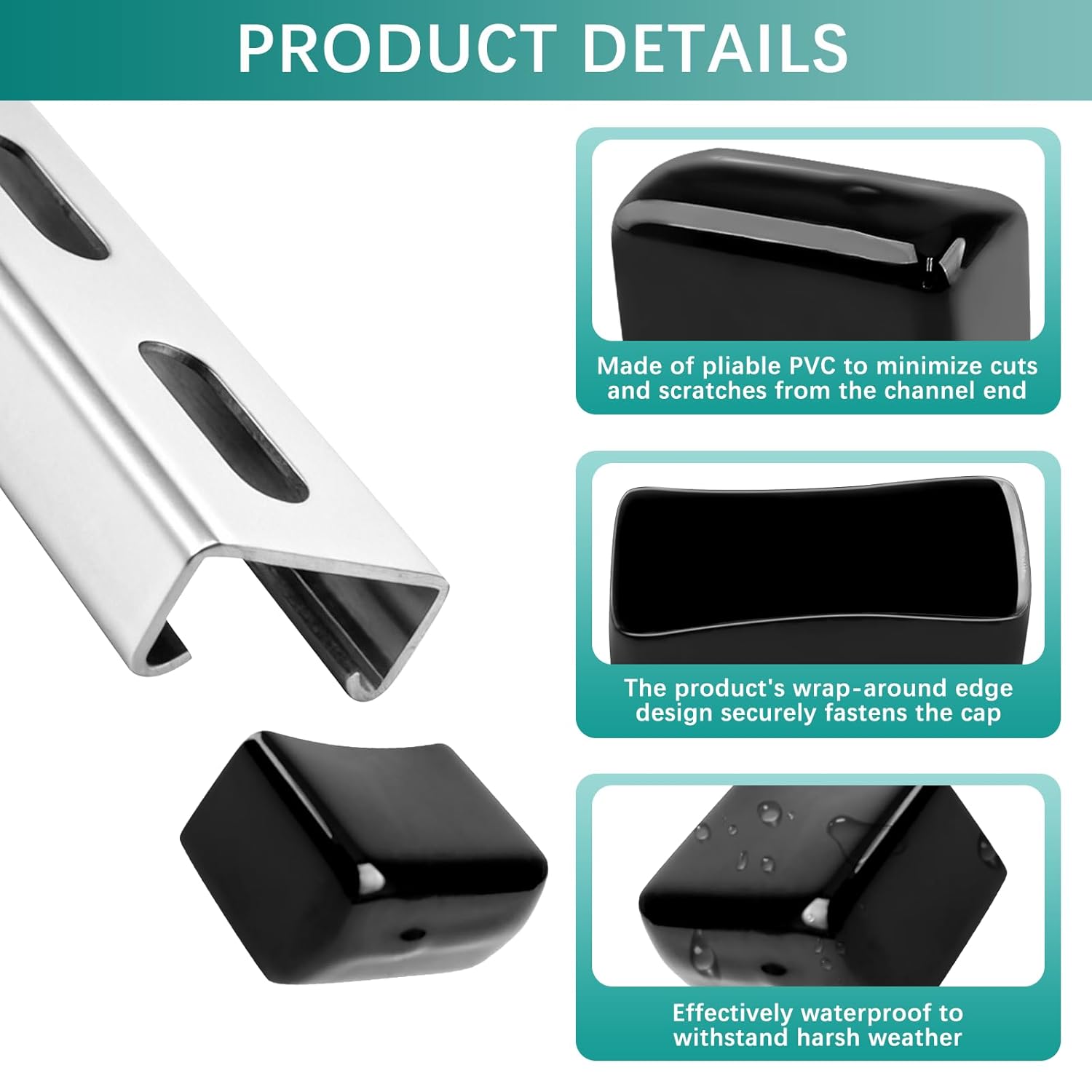 40 Pack 1-5/8" Black Strut Channel End Caps - Square Soft PVC Cap for Metal Channels, Safety Protective Cover for Unistrut, Tool-Free for HVAC & Mechanical System
