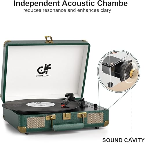 Miniatura 9 de Tocadiscos portátil Bluetooth de 3 velocidades con altavoces mejorados integrados, grabación USB de vinilo a MP3, RCA, AUX y salida de auriculares,