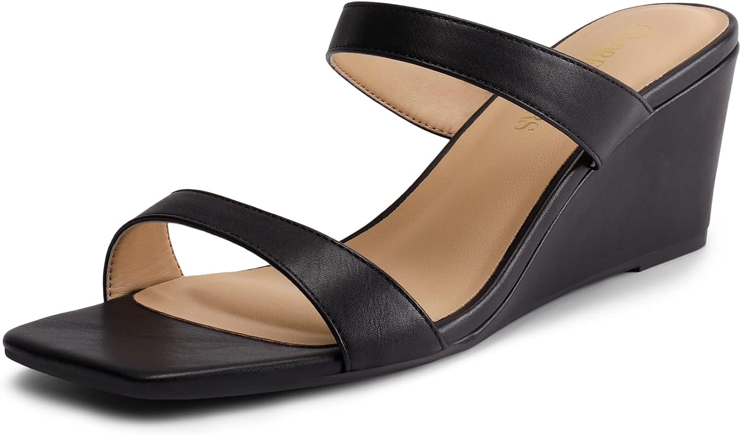 DREAM PAIRS Women Slides Wedge Sandals Square Open Toe Dress Casual Strappy Shoes