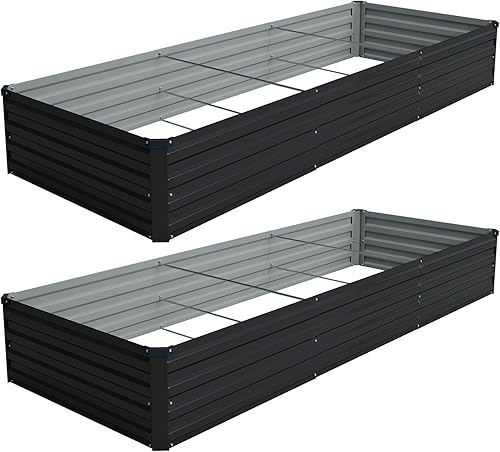 Miniatura 13 de Vengarus Kit de cama de jardín galvanizado elevado de 8 x 4 x 1 pies (paquete de 2), maceta de metal para exteriores, contenedor rectangular