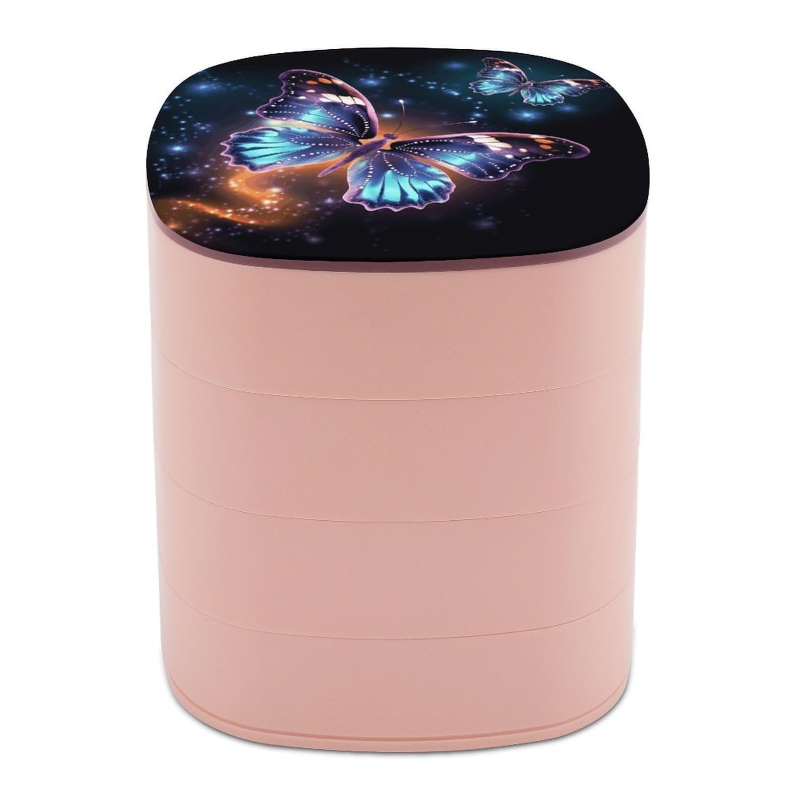 JTREHY Butterfly And Stars Jewelry Box 4-Layer Covered Rotating Jewelry Storage Box Large Capacity Storage Boxes Portable Jewelry Case for Bracelets Earrings Necklace