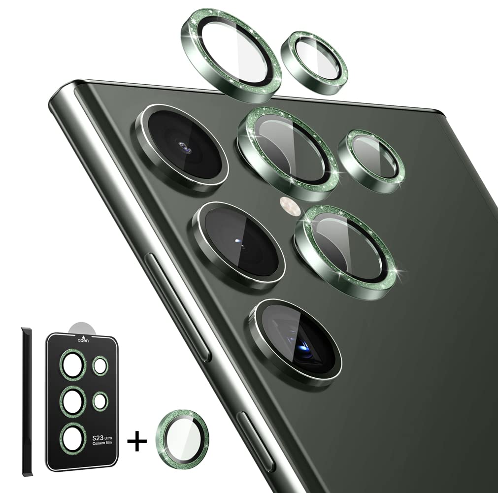 i-Blason Camera Lens Protector for Samsung Galaxy S23 Ultra, [9H Tempered Glass] Ultra-Thin Anti-Scratch Glass Camera Cover [Includes Easy Removal Tool] (GreenGlitter)