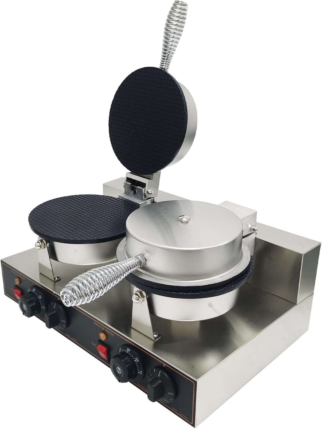 Double Station Ice Cream Waffle Cone Maker Machine Commercial Electric Egg Roll Cone Baker Non-Stick Waffle Roll Maker 110V 2400W