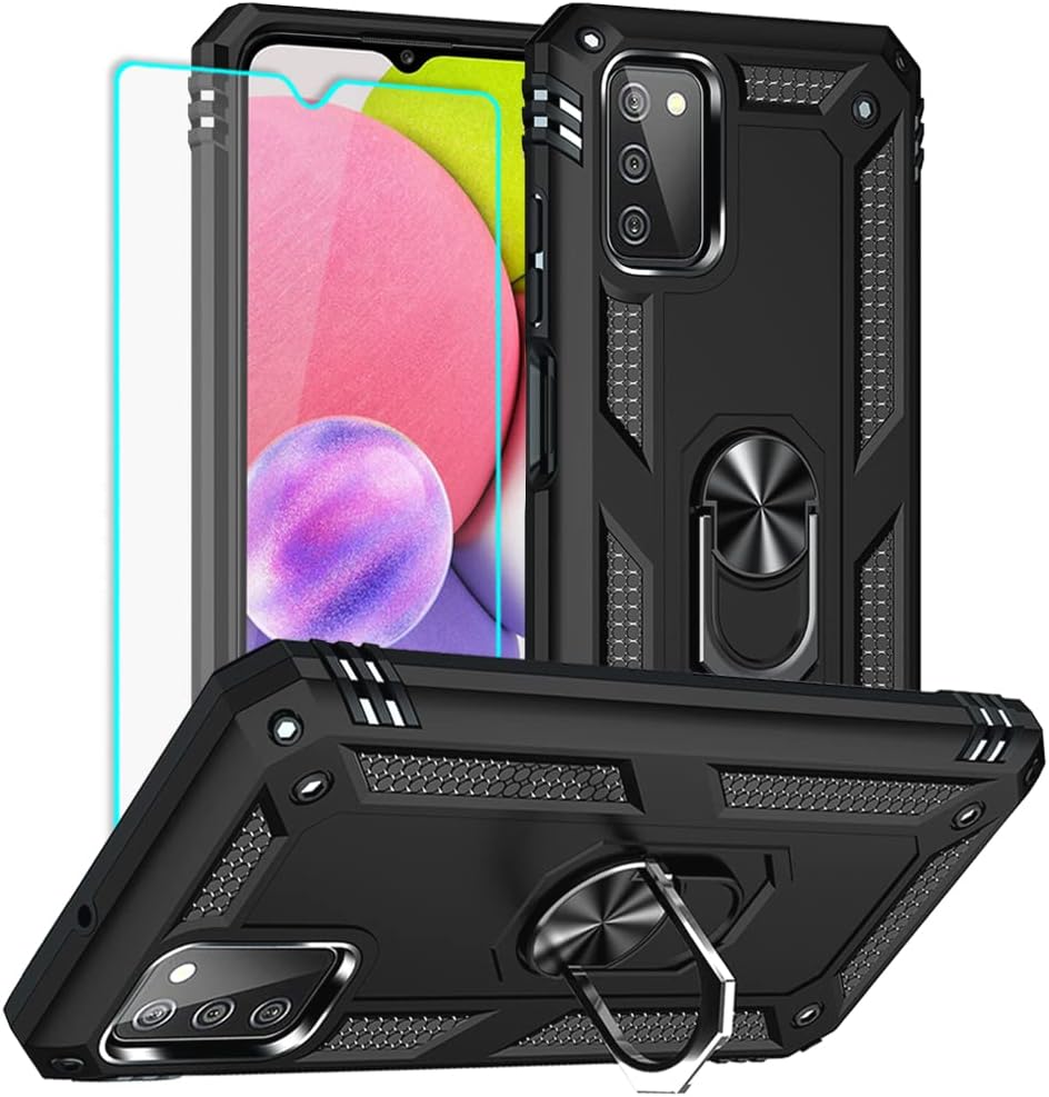 YiakengSamsung A03S Case, Galaxy A03S Case with HD Screen Protector, Military Grade Protective Cases with Ring for Samsung Galaxy A03S (Black)