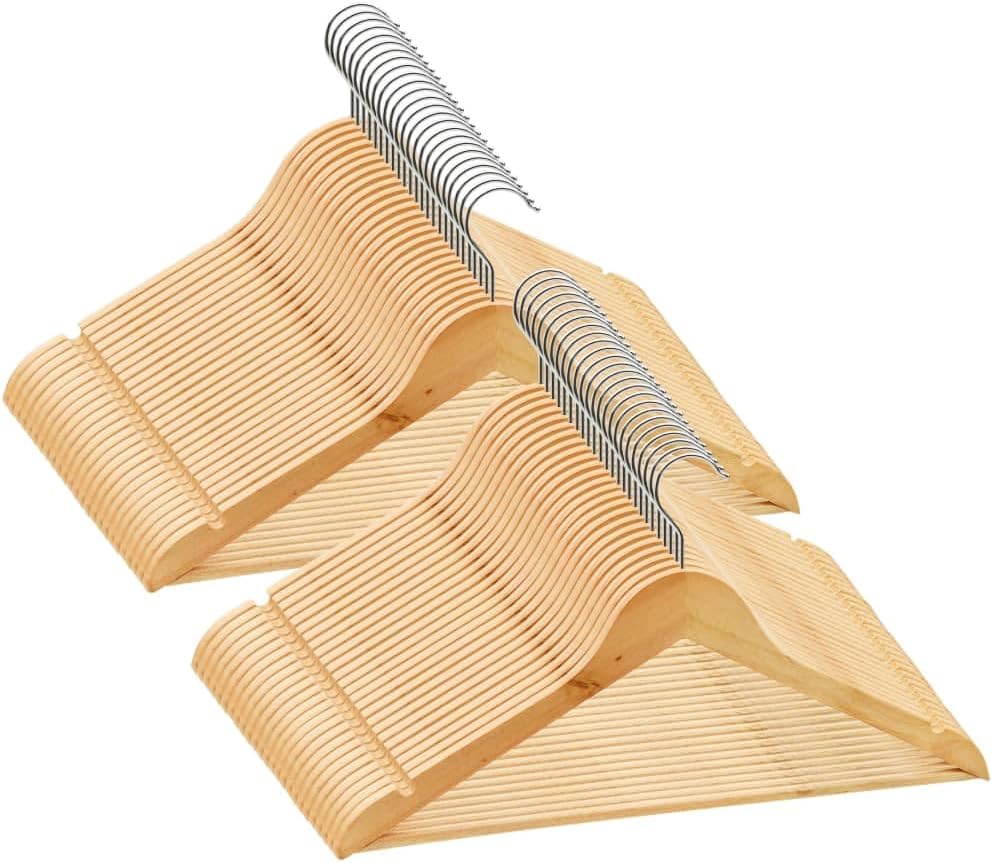 50 pcs Wooden Clothes Hanger Set, Wood Clothes Hanger for Suits, Pants, Jackets, Heavy Duty Clothing Hanger Set, Coat Hangers for Closet, Non-Slip Hardwood, -249