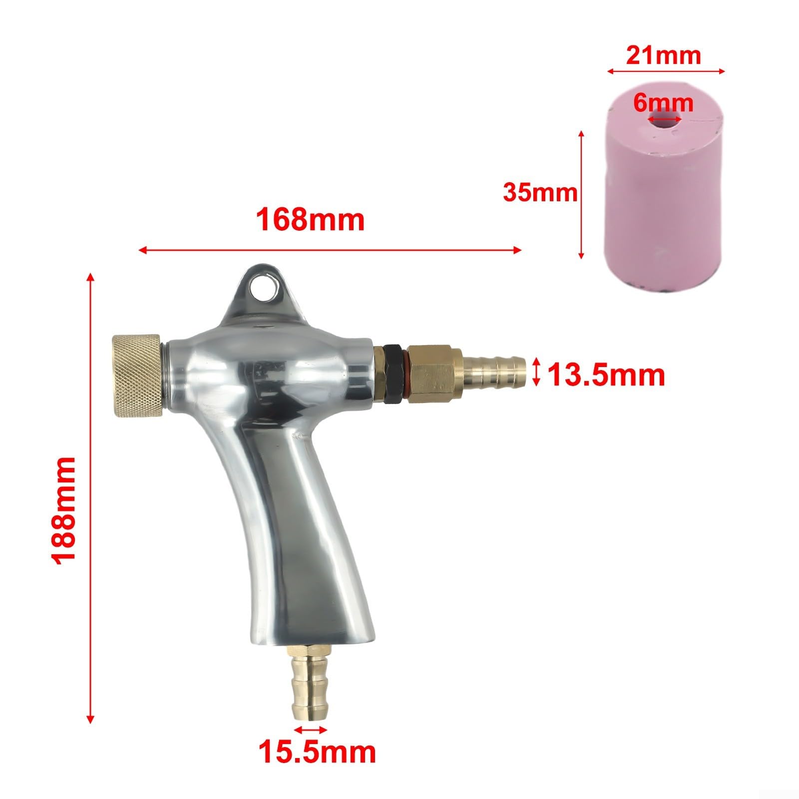 Pistolet do piaskowania sprężonego powietrza, ze stopu aluminium, z 5 dyszami ceramicznymi (6 mm/8 mm), do usuwania lakieru, ergonomiczny uchwyt do kabiny do piaskowania sprężonego powietrza (B)