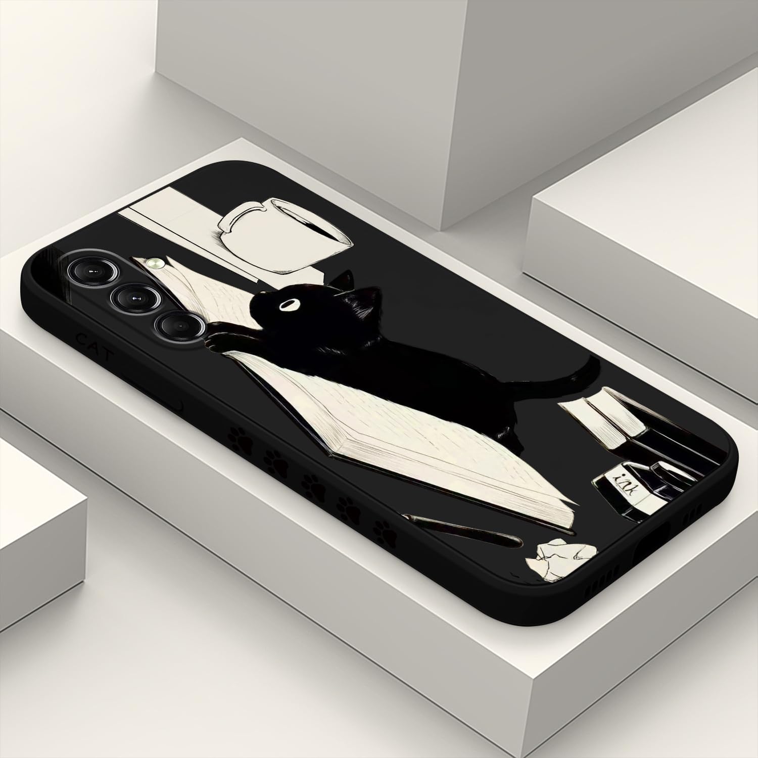 LEECG for Samsung Galaxy S25 Case, Creative Patterns Slim Non Slip Lightweight Phone Cover for Galaxy S25 6.2 inch, Cat Black