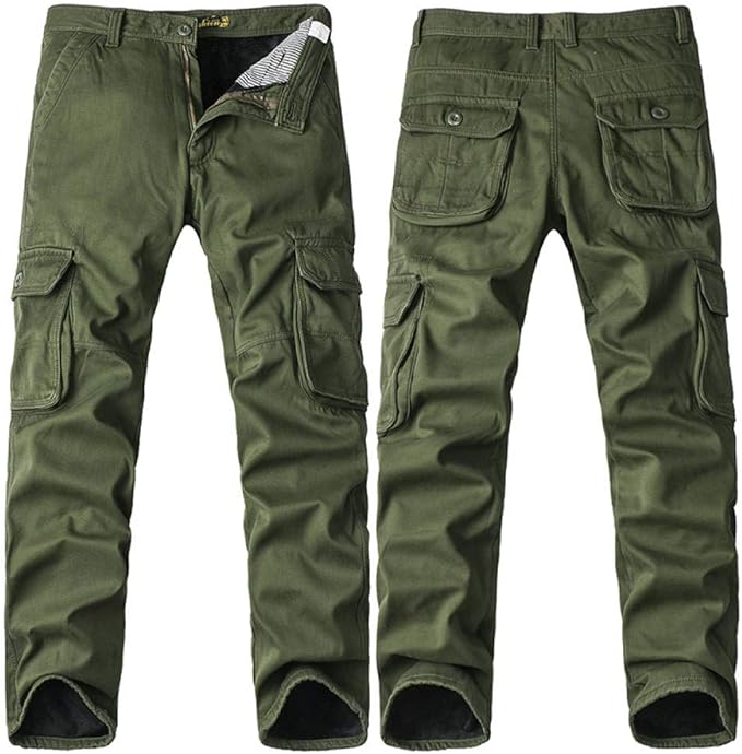 Shuangklei Fleece Warm Winter Cargo Pants Men Casual Working Trousers Loose MultiPocket Men s
