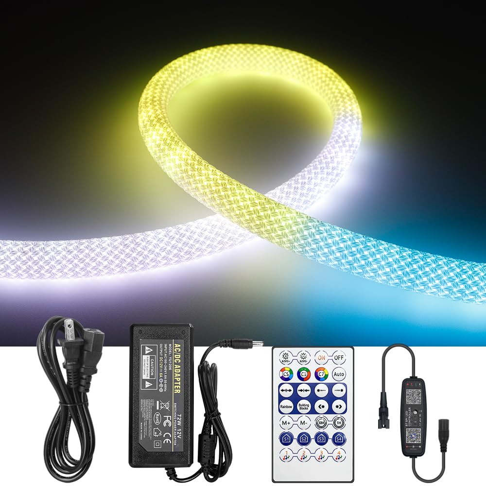 Photo 1 of Xnbada 32.8FT WS2811 360 Degree Round Reticulate Super-Bright Neon LED Strip with Controller,RGB Nylon Flexible Dream Colorful Christmas Rope Light,Bedroom Indoor Outdoor Decoration,DC12V