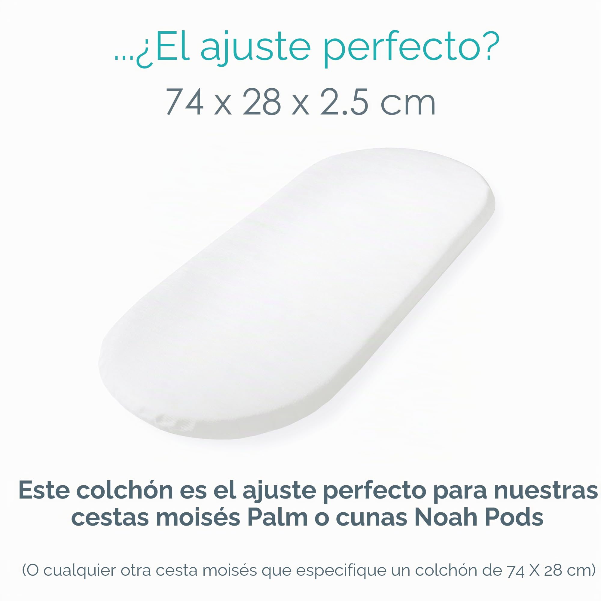 Clair de Lune Moisés Basket/Noah Pod - Colchón de fibra con funda impermeable, colchón para moisés (74 x 28 cm)