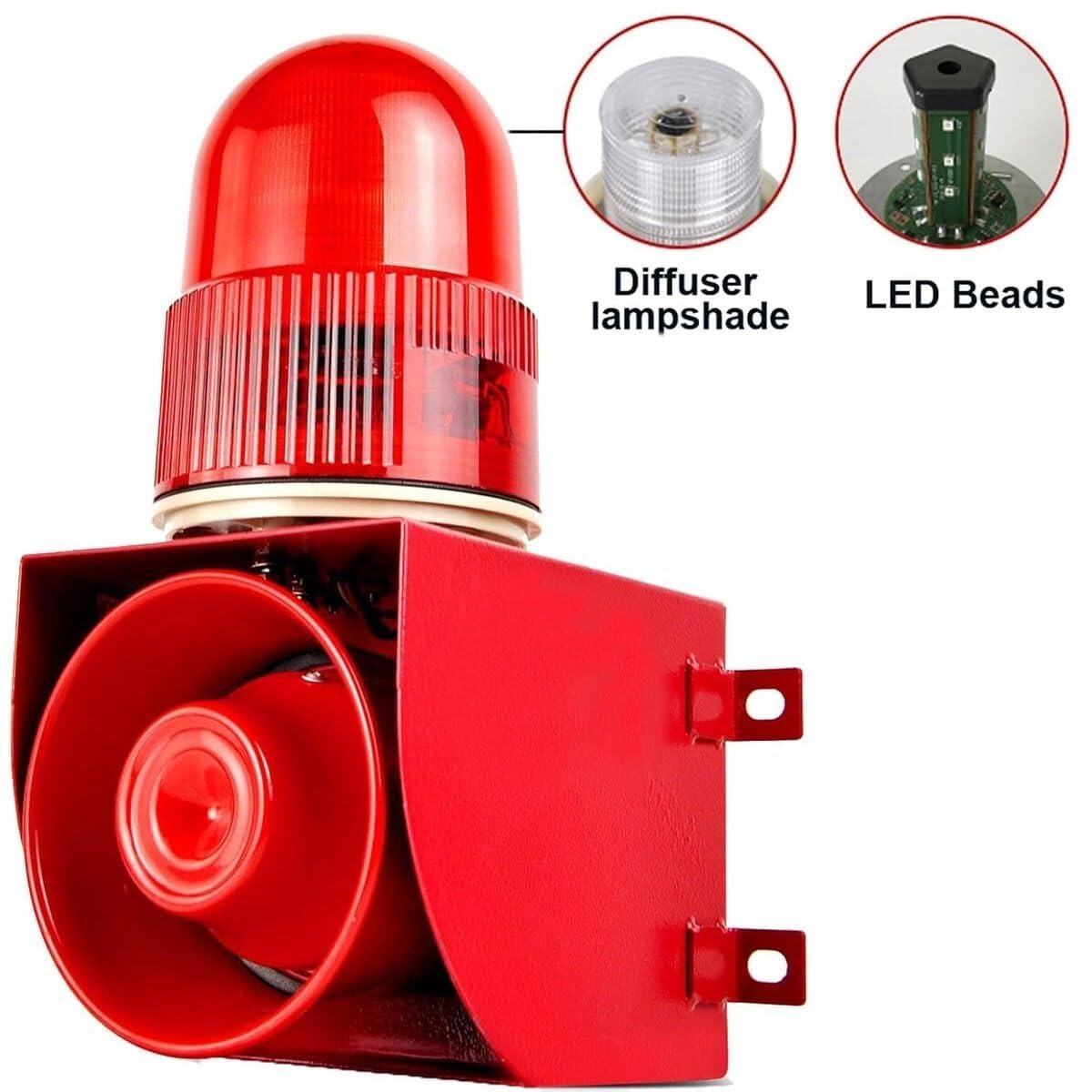 Sirena de Alarma Industrial con luz estroboscópica LED, avisador acústico y Luminoso Impermeable IP65 para Exterior, grúa, Carretilla y almacén, Sonido Ajustable 0-120 dB con Caja de Control