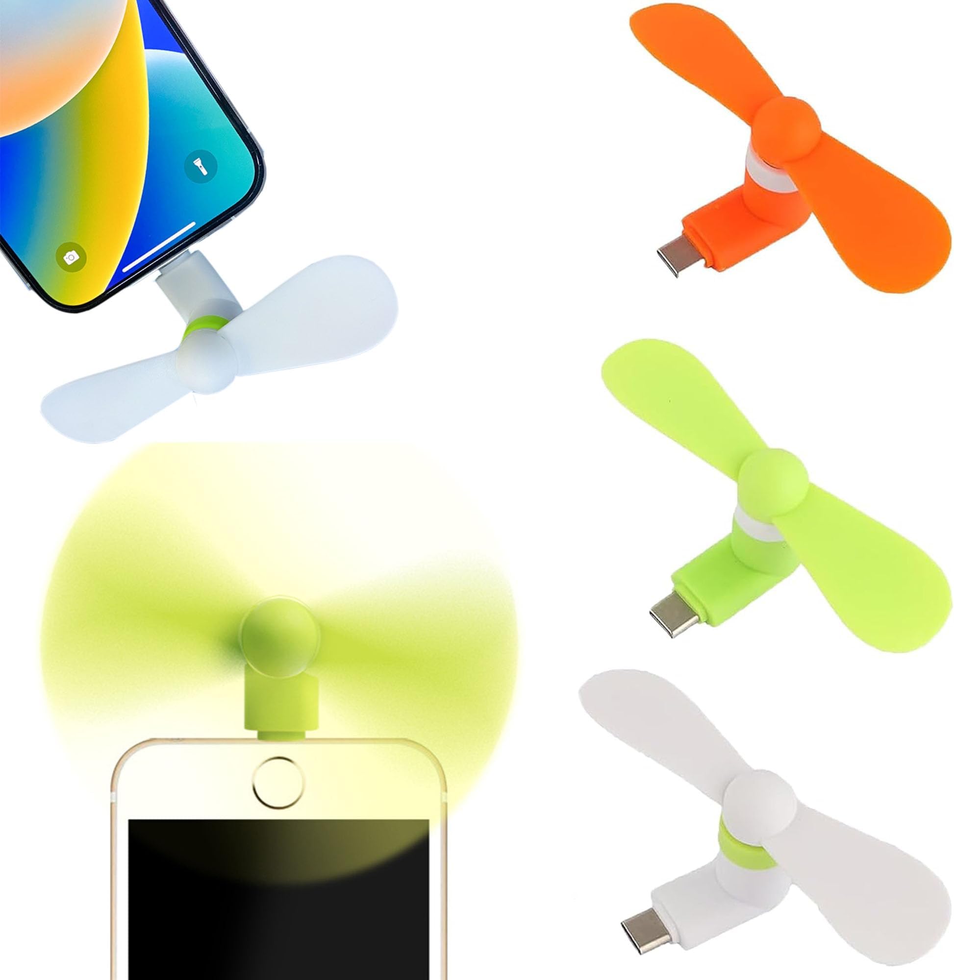 USB Type C Mini Fan, Compatible with Samsung Galaxy S25 Ultra S24 Z Flip7 S23 + S22 S21 S20 S20+,Note 22 20 9 8,A54 A35 A25 A24 A23 A15, for OnePlus 11 10 N20 N30 N100 (White+Orange+Green)