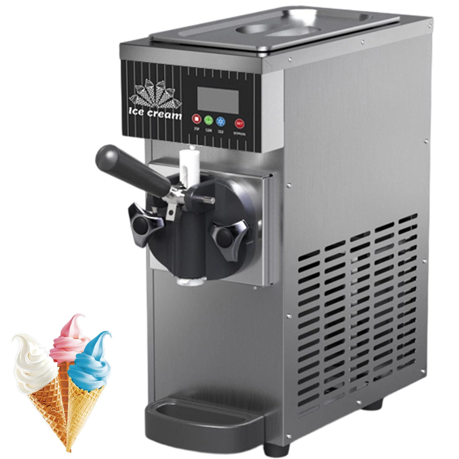 Grpquatsch Metallic Single Flavor Commercial Ice Cream Machine, Commercial Soft Serve Ice Cream Maker, Lcd Panel Auto Clean Pre-Cooling, Countertop Dessert Maker For Restaurants And Shops​