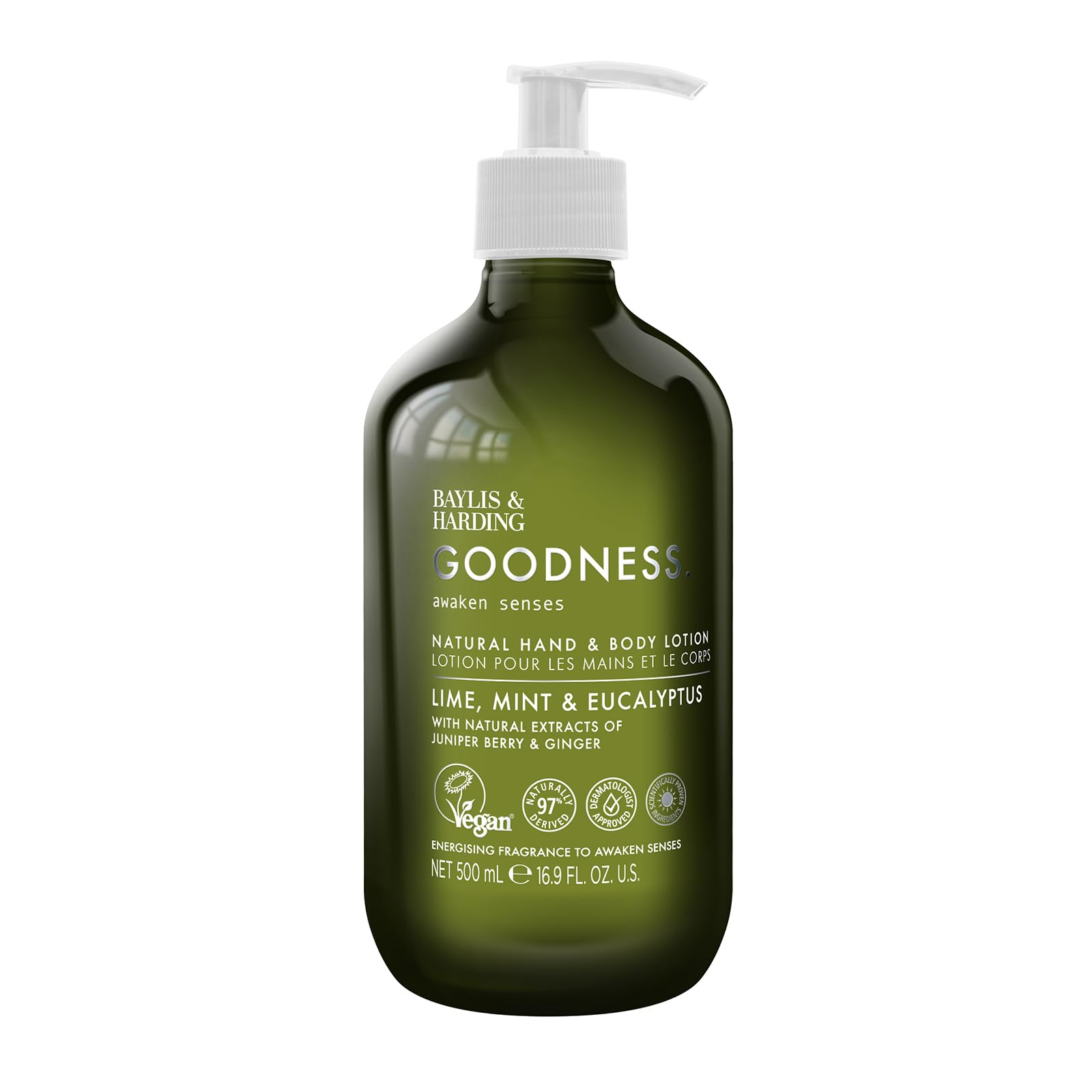 Baylis & Harding Goodness Awaken Lime, Mint & Eucalyptus Hand & Body Lotion, 500 ml (Pack of 3) - Vegan Friendly - Image 2