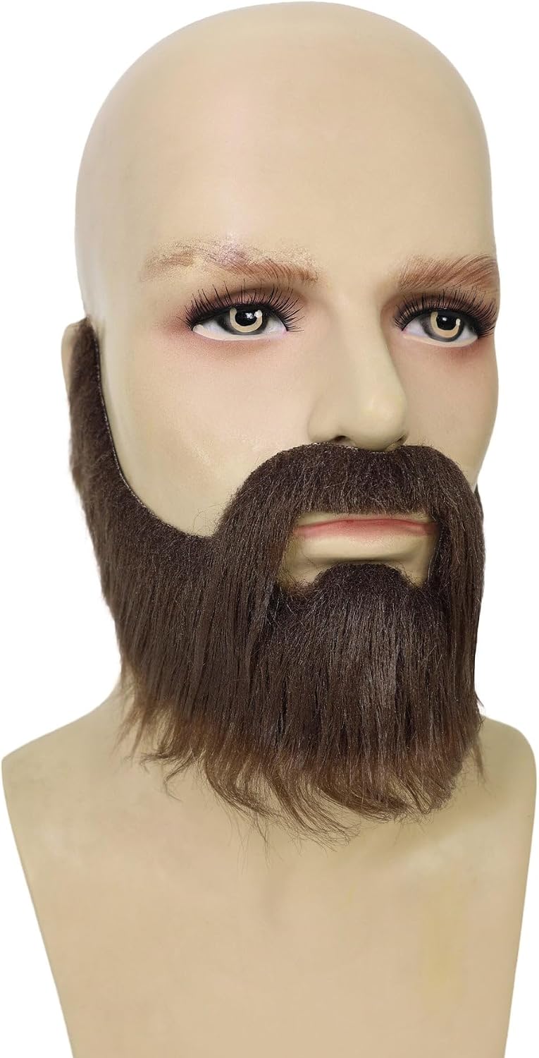 Adult Male Brown Beard and Mustache – Realistic Self-Adhesive Lightweight Synthetic Facial Hair Set