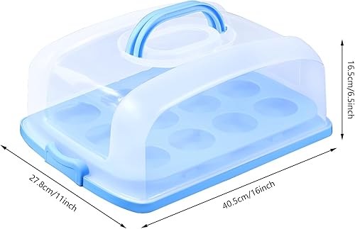 Miniatura 2 de FEOOWV Porta magdalenas 2 en 1 con tapa, portador rectangular para tartas, contenedor de almacenamiento portátil grande para almacenar 12 cupcakes o