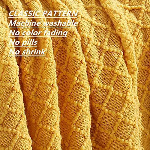 Crevent Knitted Decorative Throw Blanket For Couch Sofa Chair Bed，Soft Warm Cozy Light Weight For Spring Summer (50''X60'' Mustard Yellow) #TOP1