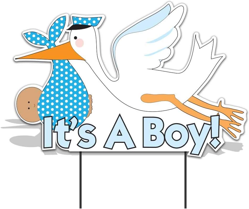 Yard Sign Outdoor Lawn Decorations - It&amp;#39;s a Boy Stork, Baby Announcement Yard Sign Dark Skin Toned Baby