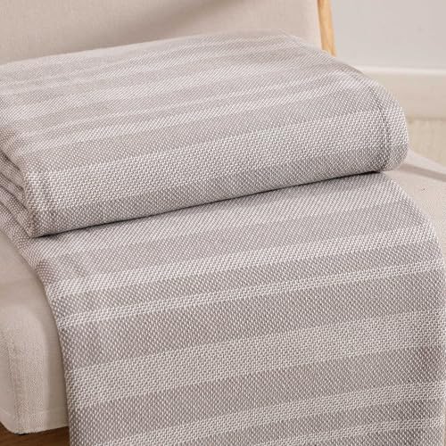 Image of Tommy Hilfiger - King Cotton Blanket, Fade Resistant Yarn-Dyed Cotton Bedding, Medium Weight Soft Blanket, Ideal for Layering, Oeko-TEX Certified (Harbor Stripe Grey)