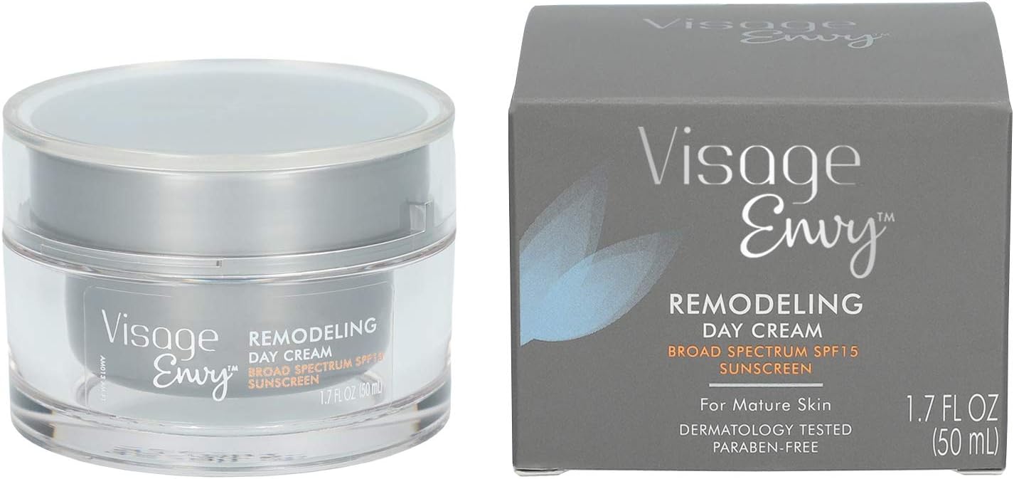 Visage Envy Remodeling Day Cream SPF 15 - Anti-Aging Daily Face Lotion Enriched with Amino-Peptide Complex, Niacinamide, and Omega 3,6,9 - Sculpts, Tones and Tightens Sagging Skin 1.7 Ounce