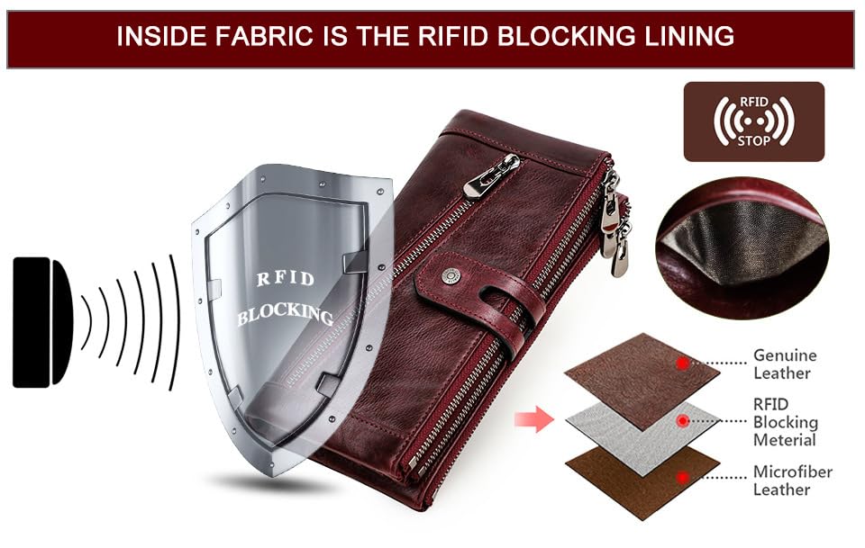 Women Wristlet Wallets Large Capacity RFID Blocking Leather Wallets Credit Cards Organizer with Checkbook Holder (Black)4